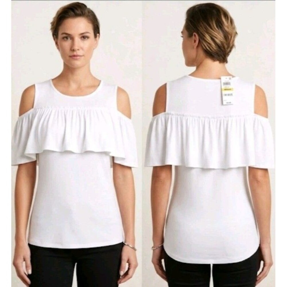 MAISON JULES M BLOUSE BRIGHT WHITE RUFFLE SLEEVELESS NWT